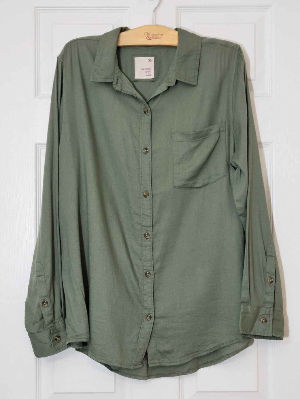 SO Olive Green Long-Sleeve Button-Down Cotton Modal Shirt Size XXL